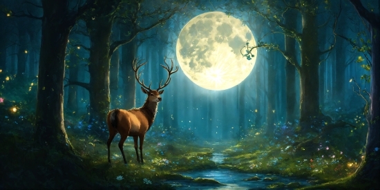 Atmosphere, Moon, Natural Landscape, Organism, Sky, Deer