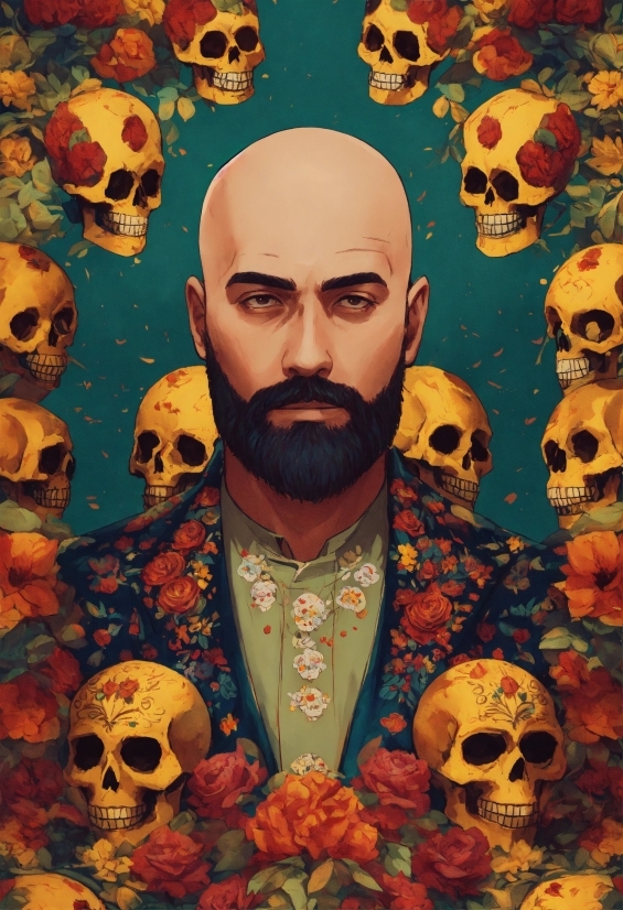 Beard, Organism, Orange, Art, Yellow, Painting