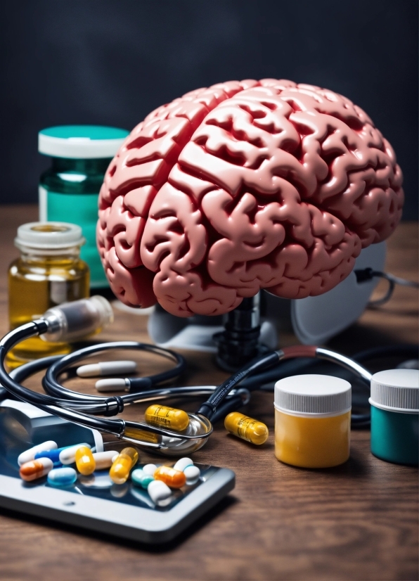 Black Framed Artwork, Table, Tableware, Brain, Orange, Toy