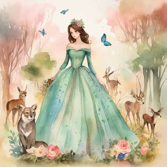 Cartoon, People In Nature, Dress, Art, Fawn, Mythical Creature