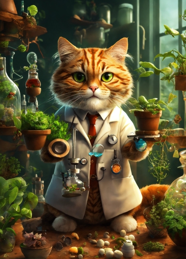 Cat, Plant, Flowerpot, Organism, Grass, Carnivore