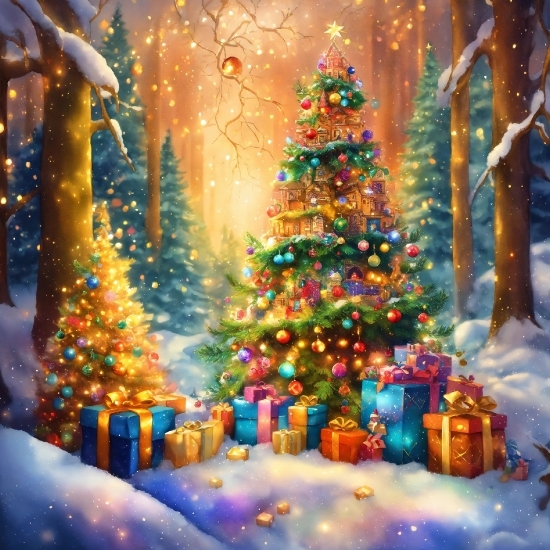 Christmas Tree, Christmas Ornament, Snow, Light, Decoration, Nature
