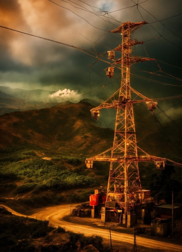 Cloud, Sky, Atmosphere, Overhead Power Line, Electricity, Transmission Tower