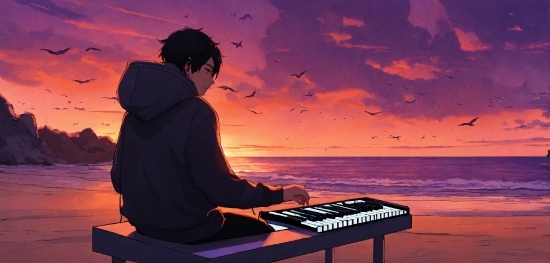 Cloud, Sky, Musical Instrument, Keyboard, Water, Piano