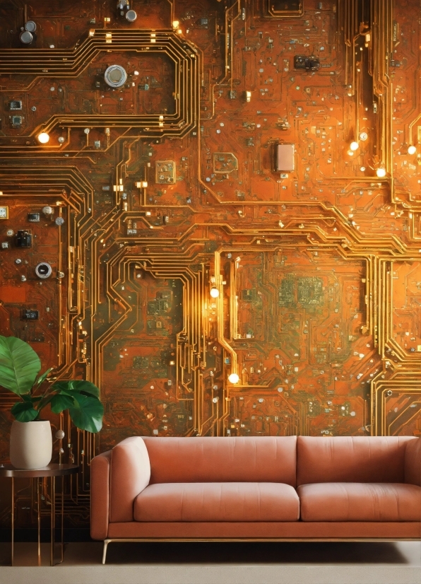 Couch, Building, Wood, Gold, Orange, Interior Design