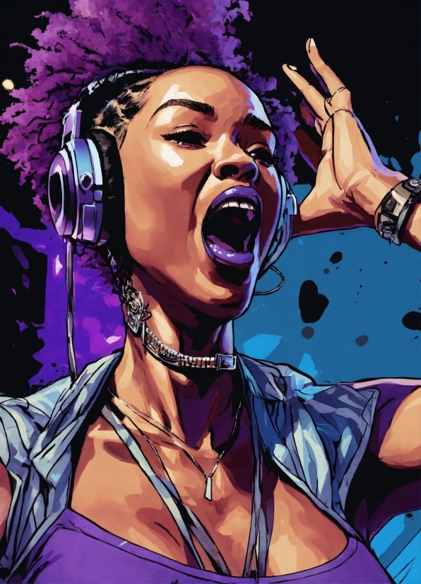 Create Youtube Banner Canva, Smile, Microphone, Hairstyle, Music Artist, Purple