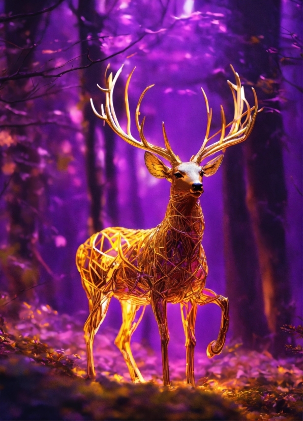 Elk, Light, Purple, Nature, Branch, Deer