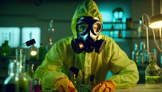 Extra Large Canvas Wall Art, Gas Mask, Green, Bottle, Safety Glove, Personal Protective Equipment
