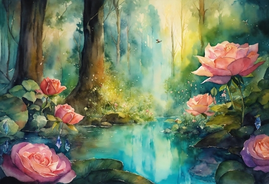 Flower, Plant, Water, Paint, Nature, Natural Landscape