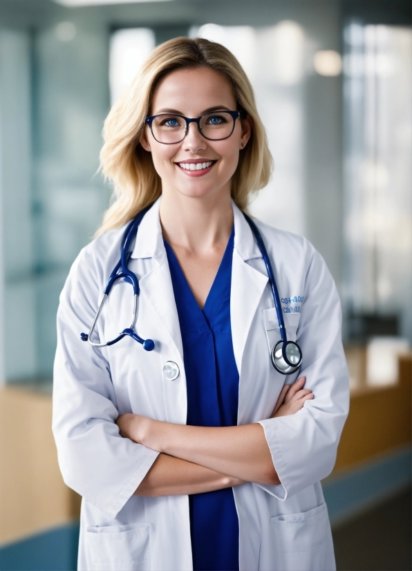 Glasses, Smile, White Coat, Sleeve, Vision Care, Gesture