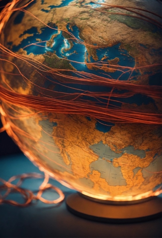 Globe, World, Amber, Wood, Orange, Map