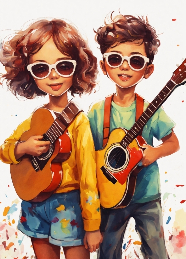 Hairstyle, Musical Instrument, Vision Care, Sunglasses, String Instrument, Guitar