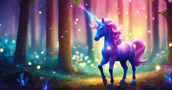 Horse, Mythical Creature, Light, Purple, Art, Magenta