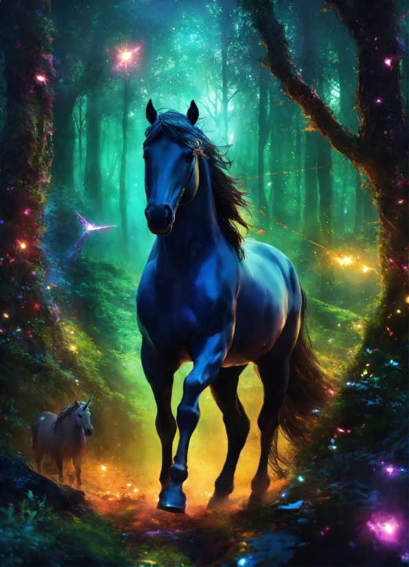 Horse, Organism, Art, Painting, Pack Animal, Electric Blue