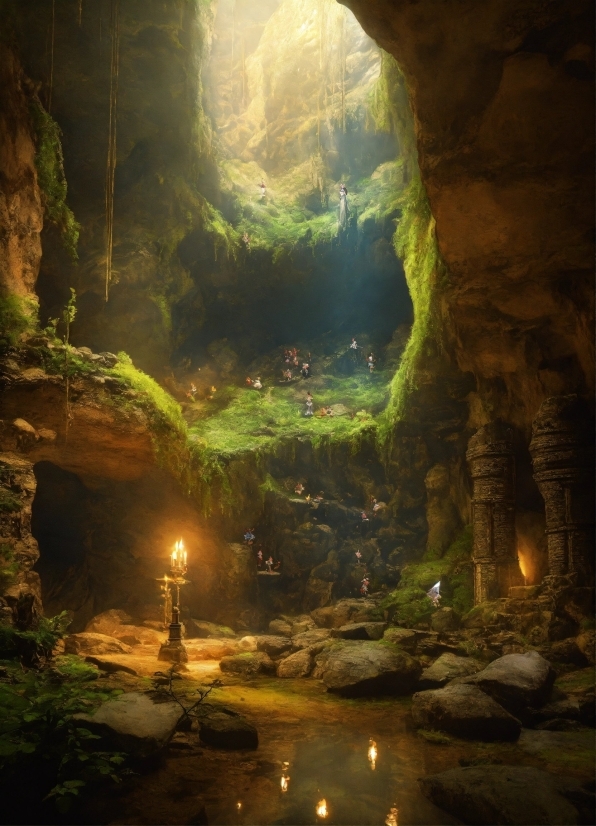 Light, Lighting, Sunlight, Vegetation, Body Of Water, Cave
