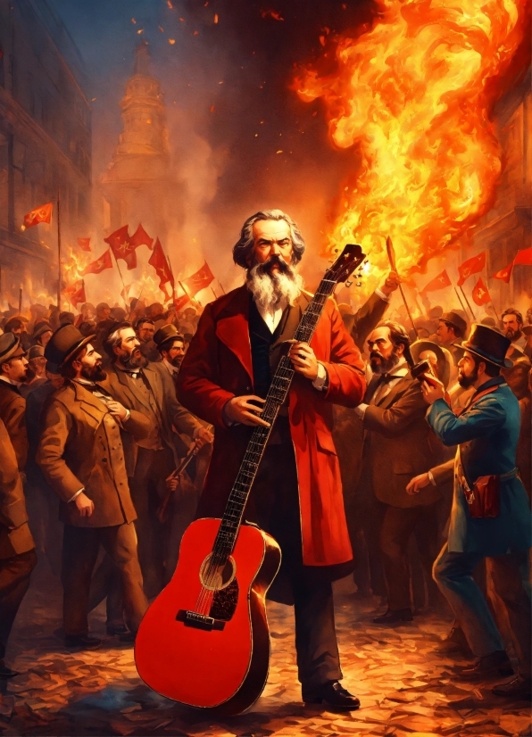 Musical Instrument, Band Plays, Art, Fire, Painting, Violone