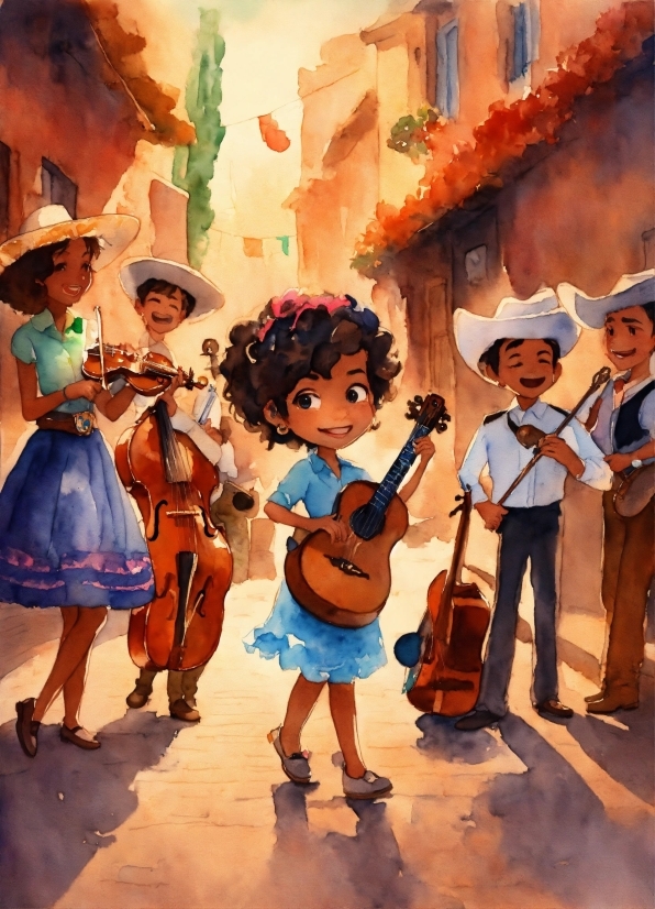 Musical Instrument, Guitar, Cartoon, Violin Family, Orange, Musician