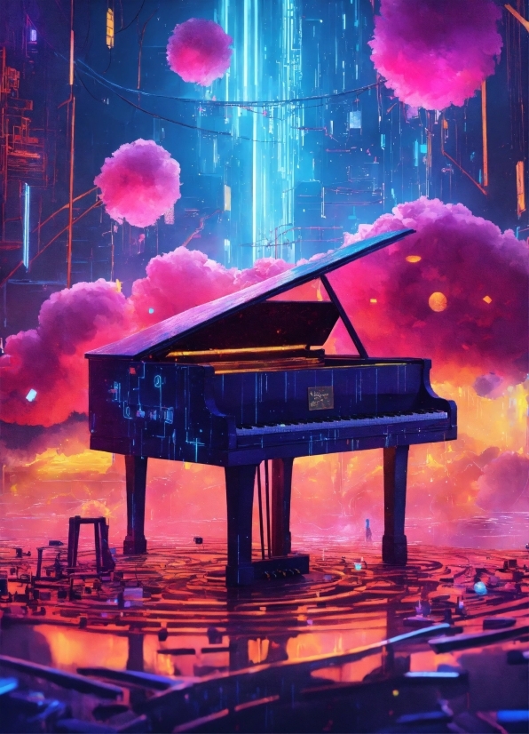 Musical Instrument, Piano, Purple, Light, Musician, Keyboard