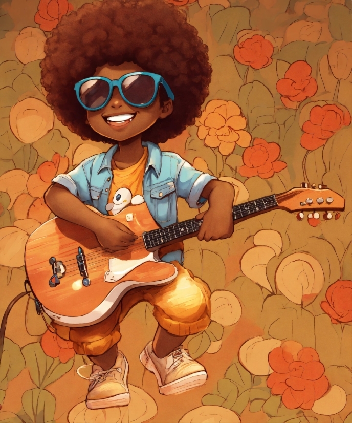 Musical Instrument, Smile, Guitar, Cartoon, Guitar Accessory, Orange