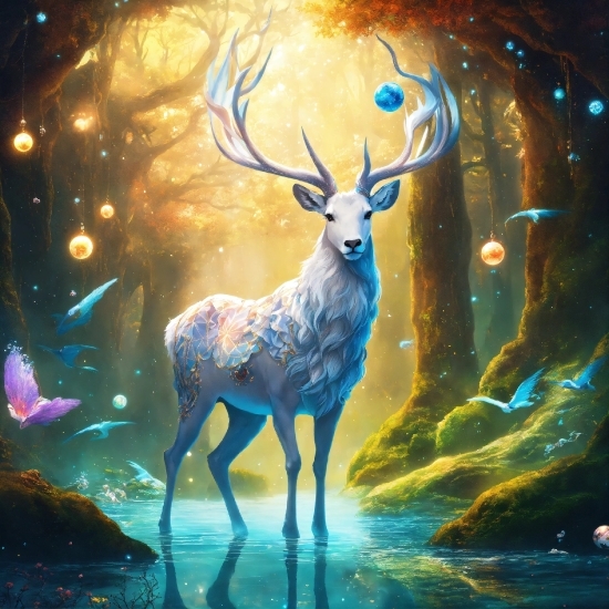 Nature, Deer, Elk, Organism, Art, Fawn
