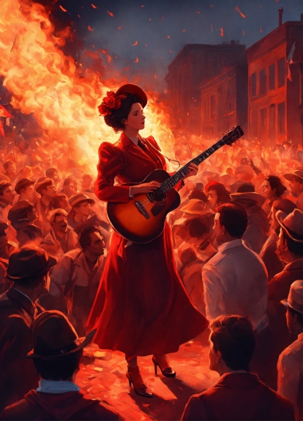 Orange, Guitar, Fire, Flame, Heat, Art