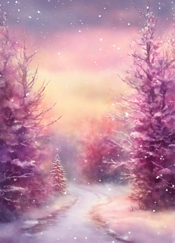 Plant, Sky, Atmosphere, Light, Snow, Purple