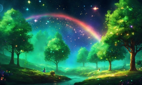 Rainbow, Plant, Sky, Atmosphere, Green, Light