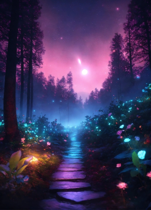Sky, Atmosphere, Plant, Light, Purple, Tree