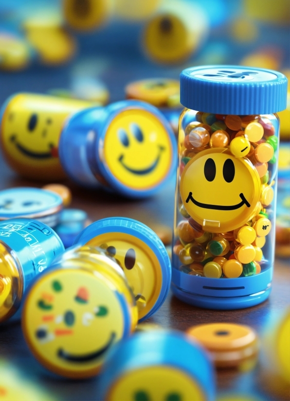 Smile, Blue, Yellow, Toy, Font, Emoticon