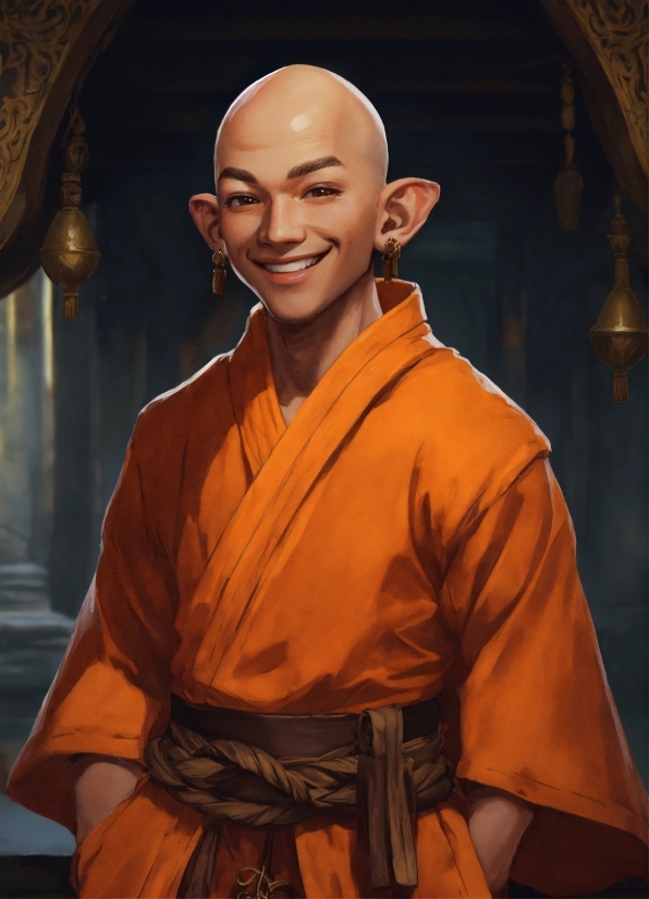 Smile, Sleeve, Temple, Orange, Monk, Zen Master