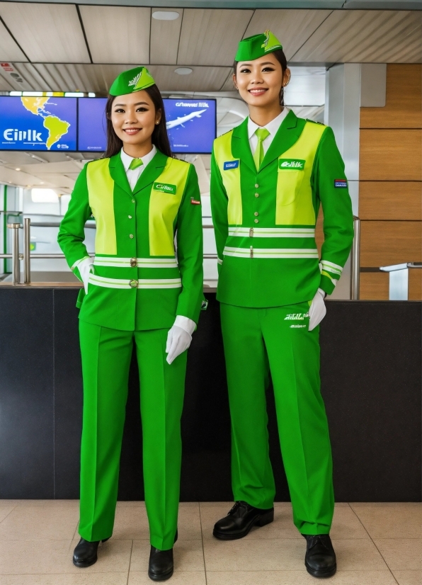 Smile, Workwear, Green, High-visibility Clothing, Sleeve, Gesture