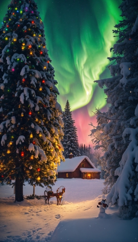 Snow, Christmas Tree, World, Light, Plant, Tree