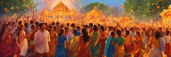 Temple, Art, Crowd, Painting, Morning, Sky