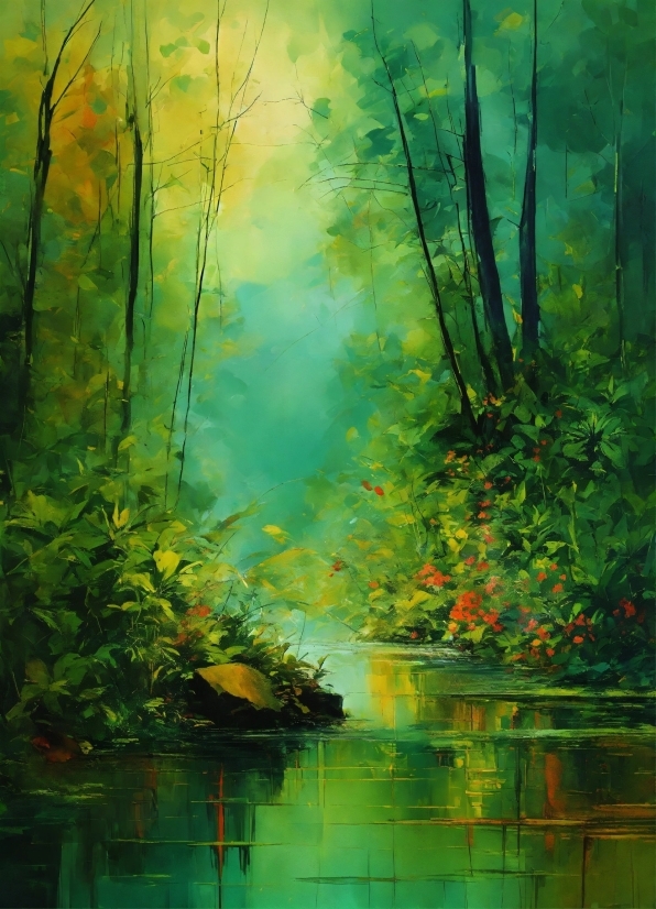 Water, Green, Paint, Leaf, Natural Landscape, Branch