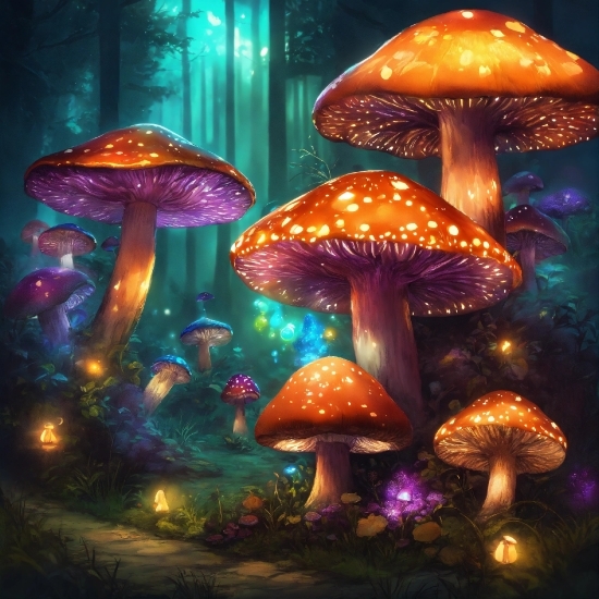 Water, Light, Mushroom, Purple, Nature, Natural Landscape