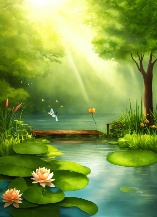 Water, Plant, Flower, Green, Light, Natural Landscape