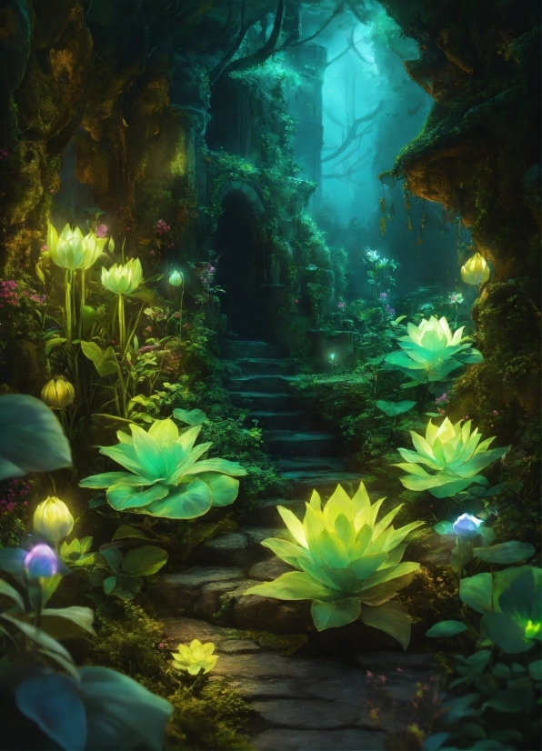 Water, Plant, Flower, Green, Light, Underwater