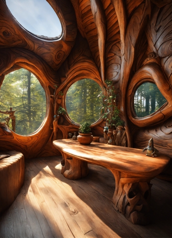 Wood, Window, Interior Design, Tree, Art, Hardwood