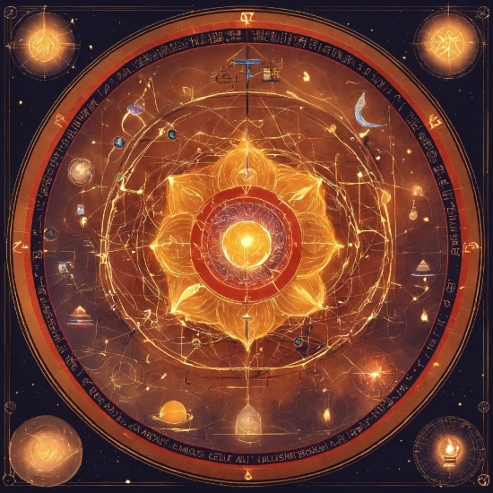 Amber, Gold, Symmetry, Art, Circle, Ceiling