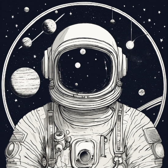 Astronaut, Black, Font, Art, Circle, Space