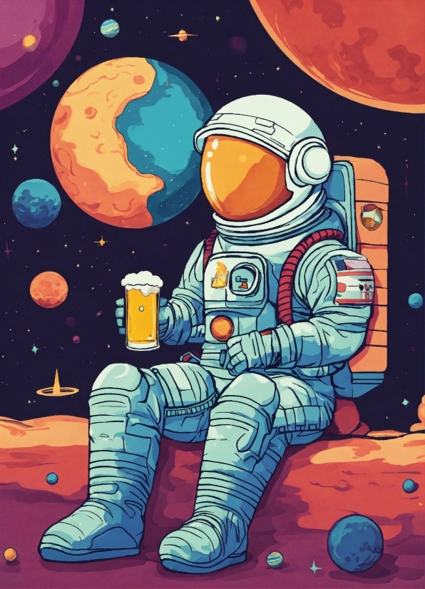 Astronaut, Cartoon, Art, Paint, Painting, Space