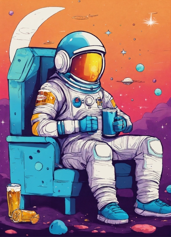 Astronaut, Cartoon, Art, Painting, Space, Paint