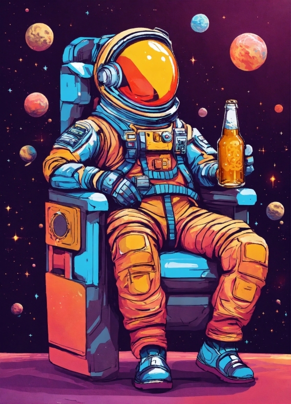 Astronaut, Cartoon, Art, Poster, Painting, Space