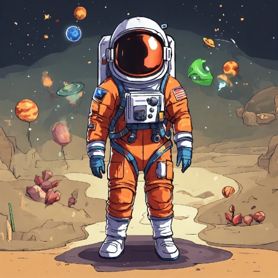 Astronaut, Cartoon, Organism, Gesture, Art, Space