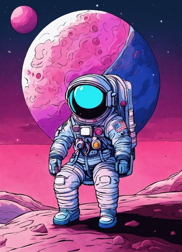 Astronaut, Human, World, Purple, Art, Paint