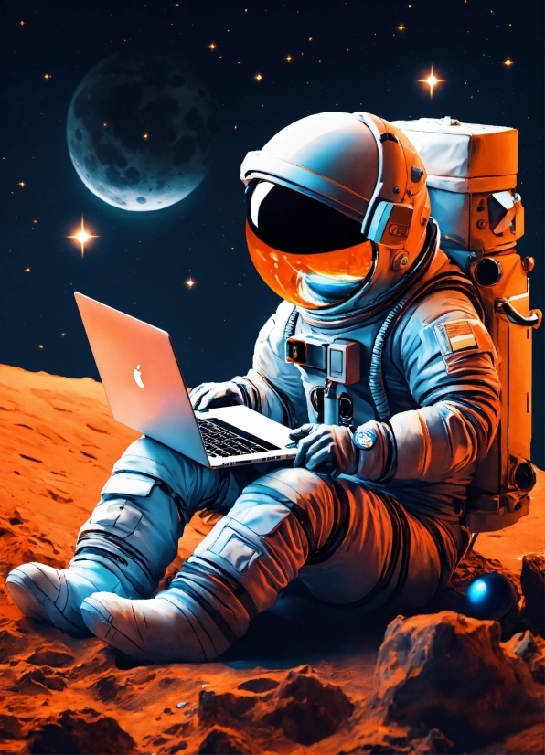 Astronaut, Laptop, Art, Font, Space, Technology
