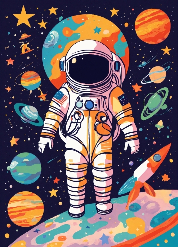 Astronaut, Organism, Paint, Font, Art, Painting