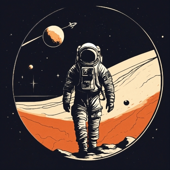 Astronaut, Sleeve, Art, Astronomical Object, Font, Circle