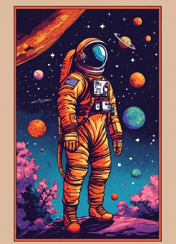 Astronaut, Sleeve, Art, Font, Rectangle, Painting