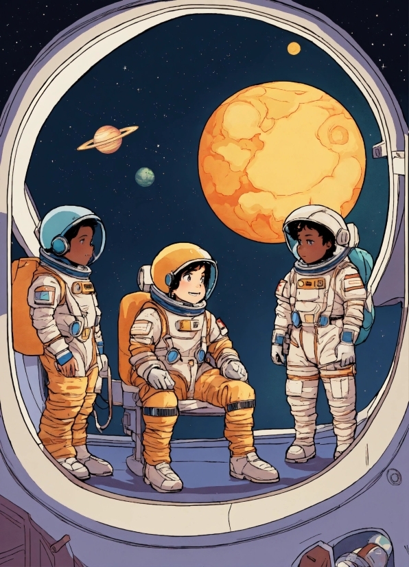 Astronaut, World, Art, Cartoon, Space, Illustration